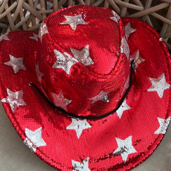 Accessories New Red Cowgirl Cowboy Hat With Silver Stars Unique